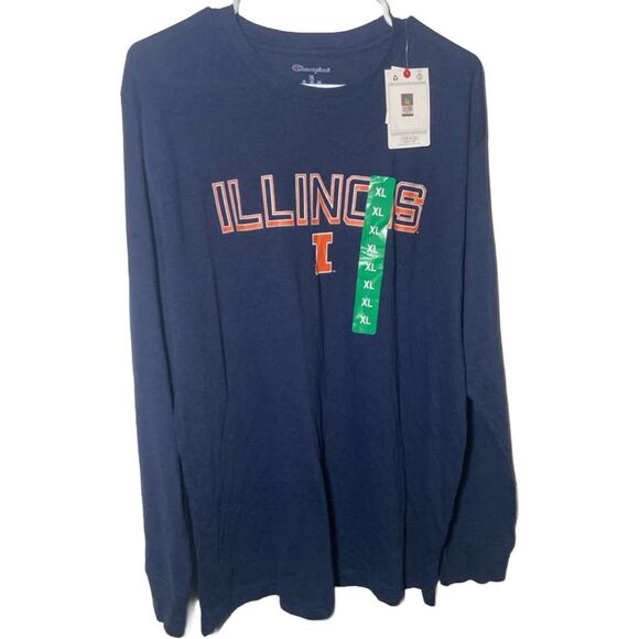 Illinois Fighting Illini Champion Long Sleeve Shirt Men’s XL Navy Blue Tee Shirt - Picture 2 of 6
